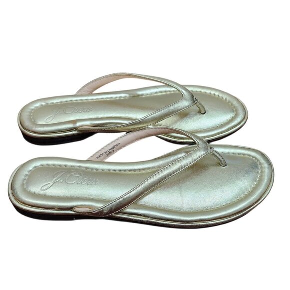 J.CREW FACTORY Women's Easy Metallic Gold Summer Flip-Flops sz 8 - Picture 4 of 10